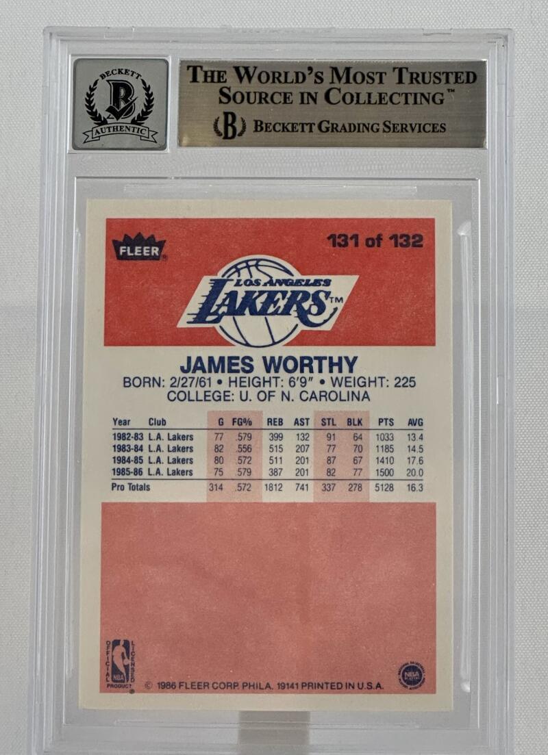 1986-87 Fleer #131 James Worthy Auto Los Angeles Lakers BGS Autograph 10