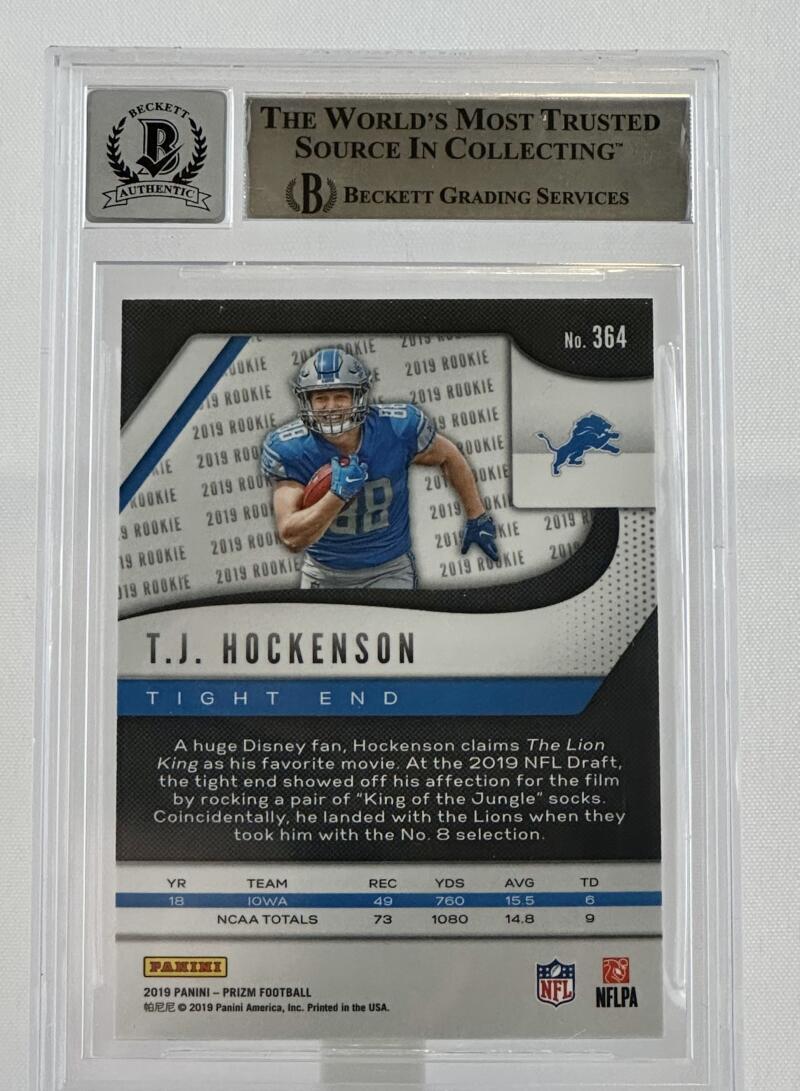 2019 Panini Prizm #364 T.J. Hockenson Auto Detroit Lions BGS Autograph 10