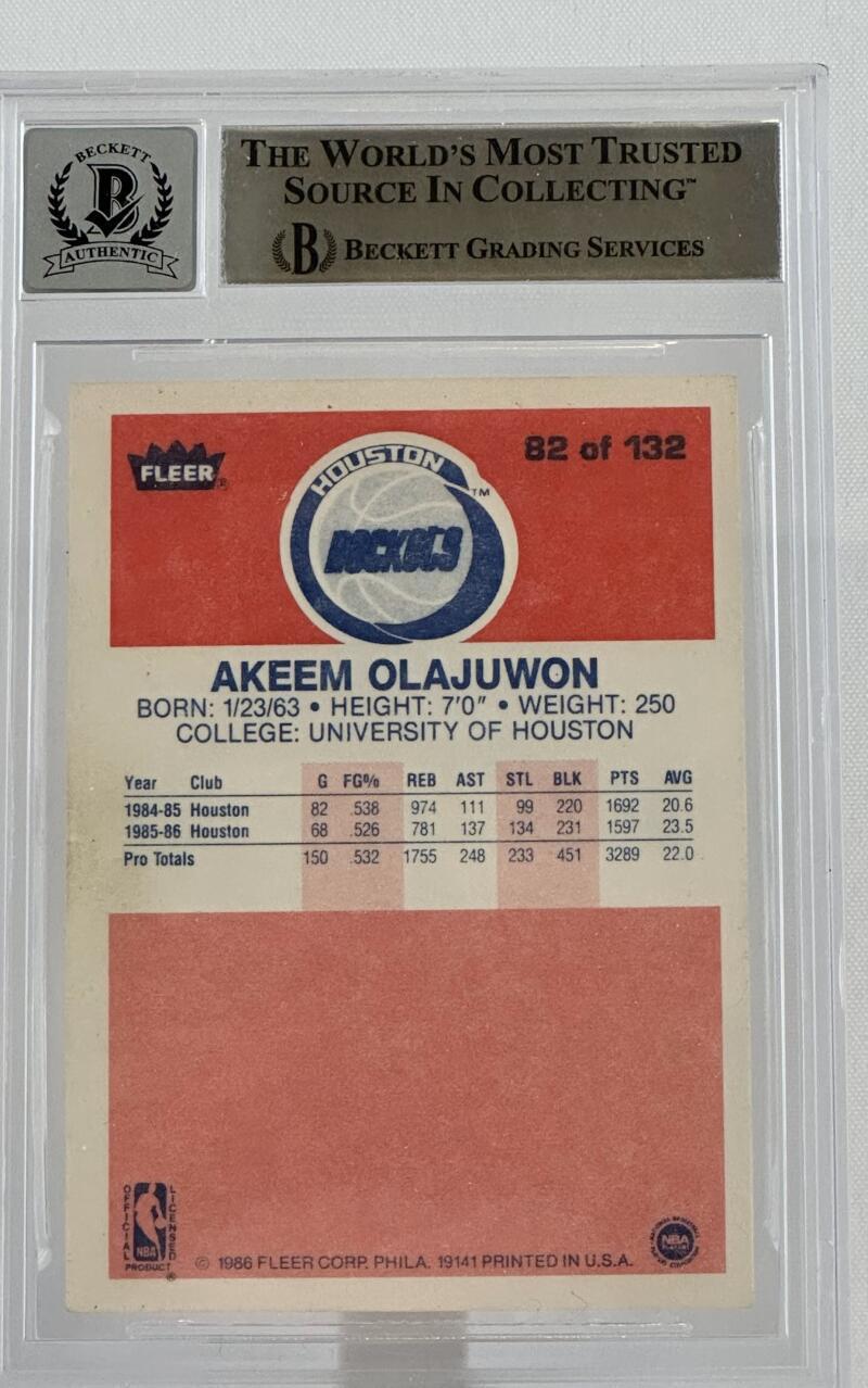 1986-87 Fleer #82 Hakeem Olajuwon Auto Houston Rockets BGS Autograph 10