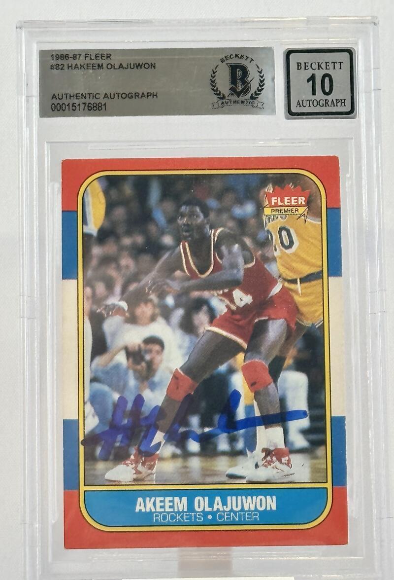 1986-87 Fleer #82 Hakeem Olajuwon Auto Houston Rockets BGS Autograph 10