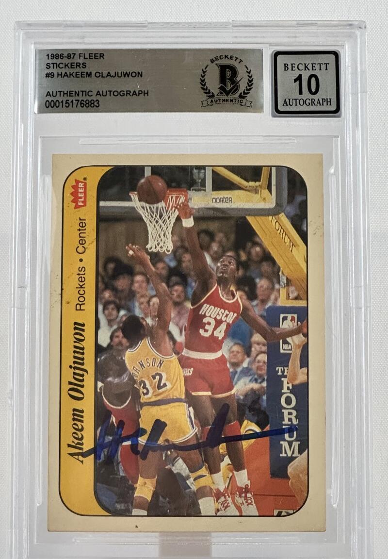 1986-87 Fleer Stickers #9 Hakeem Olajuwon Auto Houston Rockets BGS Autograph 10
