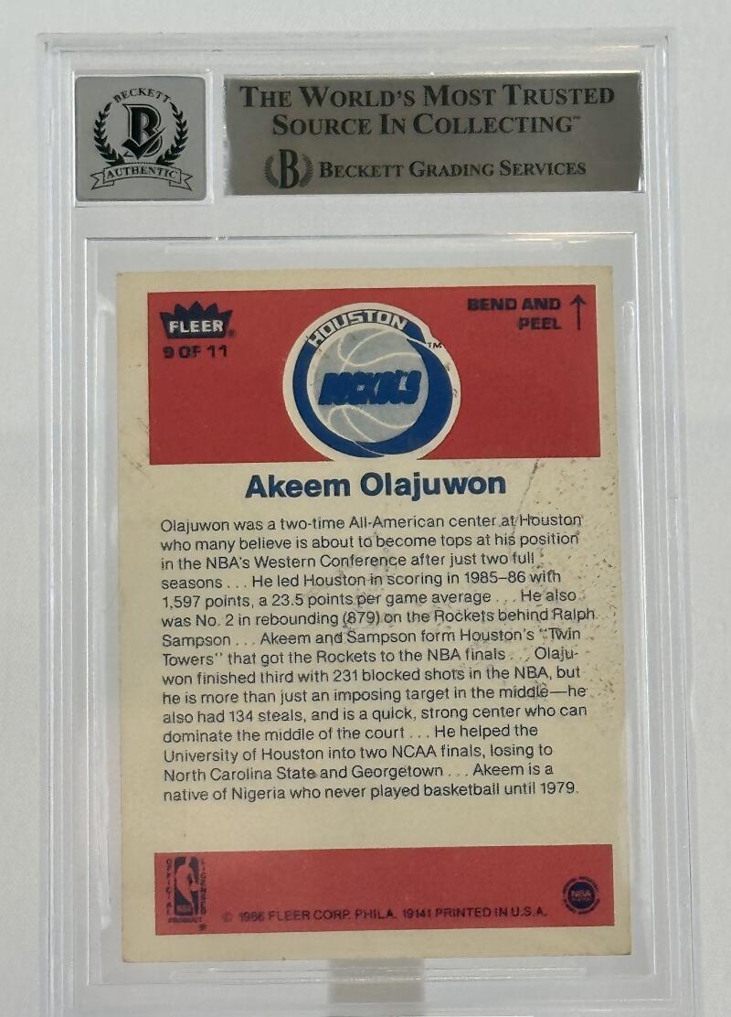1986-87 Fleer Stickers #9 Hakeem Olajuwon Auto Houston Rockets BGS Autograph 10