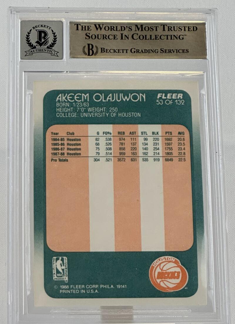 1988-89 Fleer #53 Hakeem Olajuwon Auto Houston Rockets BGS Autograph 10
