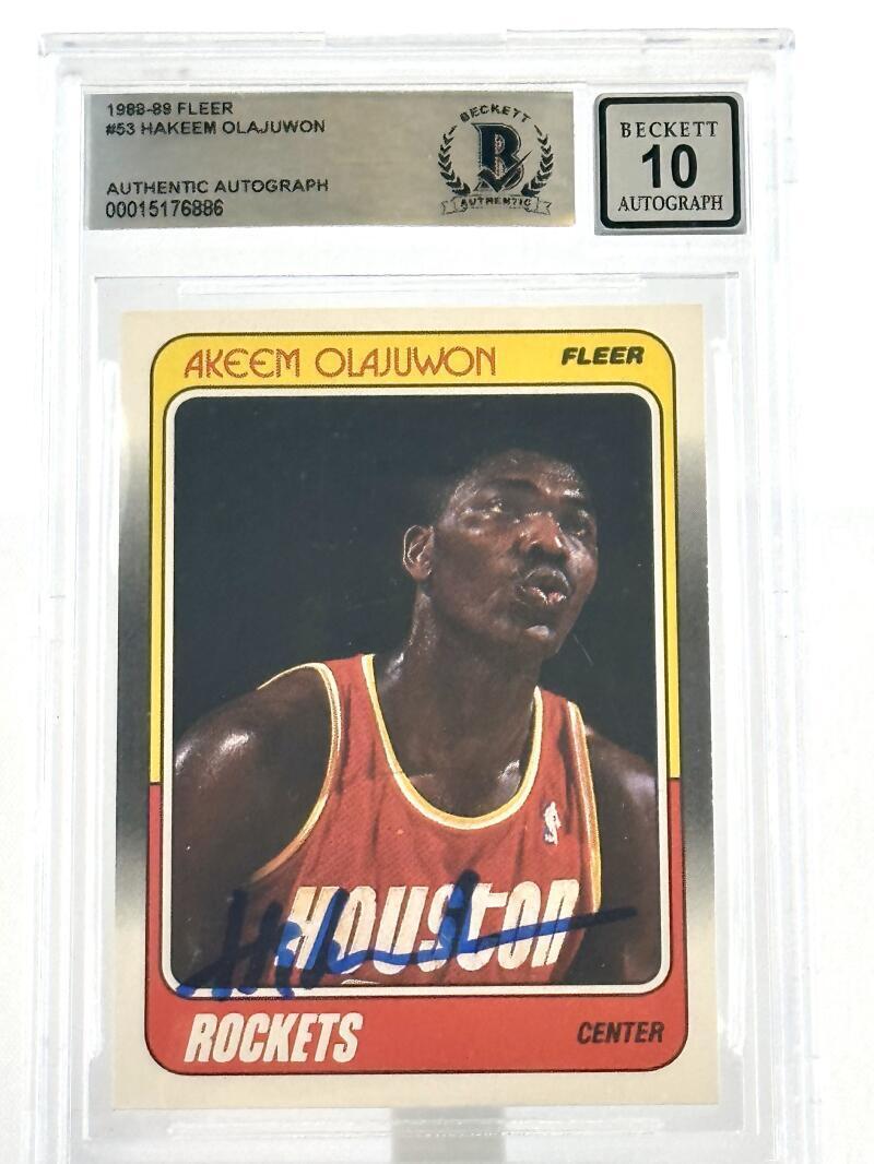 1988-89 Fleer #53 Hakeem Olajuwon Auto Houston Rockets BGS Autograph 10