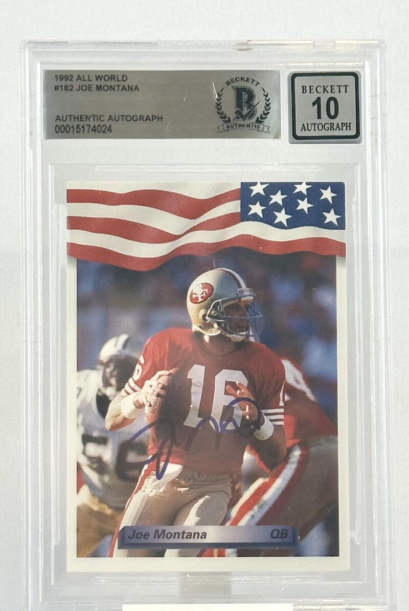 1992 All World #182 Joe Montana Auto San Francisco 49ers BGS Autograph 10