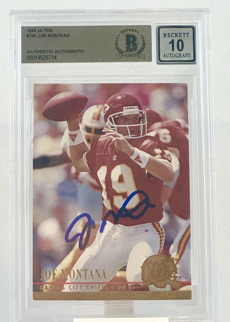 1994 Ultra #145 Joe Montana Auto Kansas City Chiefs BGS Autograph 10