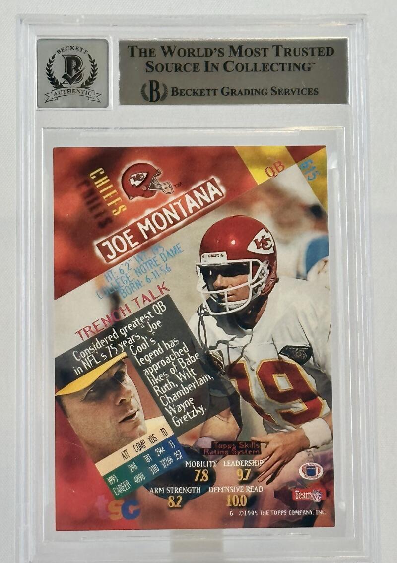 1994 Topps Stadium Club #615 Joe Montana Auto KC Chiefs BGS Autograph 10