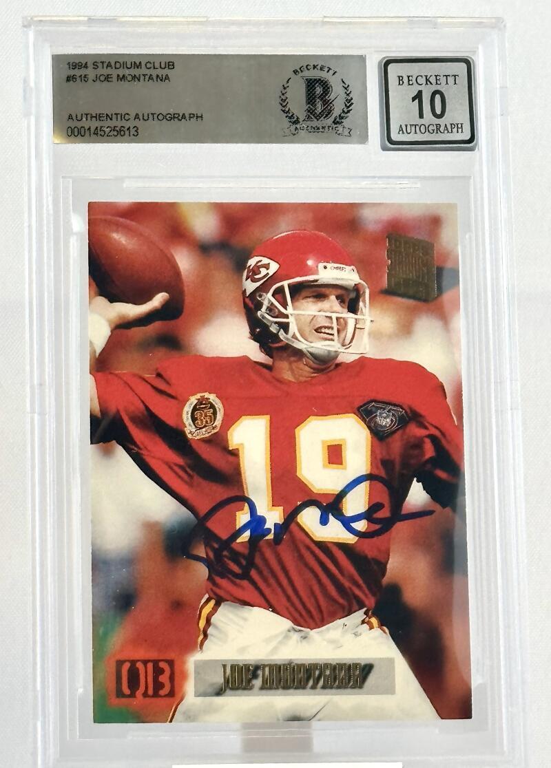 1994 Topps Stadium Club #615 Joe Montana Auto KC Chiefs BGS Autograph 10