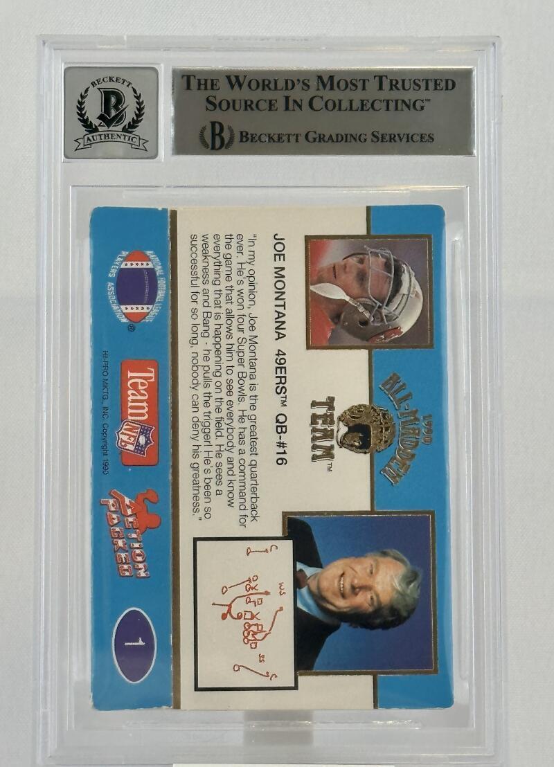 1990 Action Packed All-Madden #1 Joe Montana Auto SF 49ers BGS Autograph 10