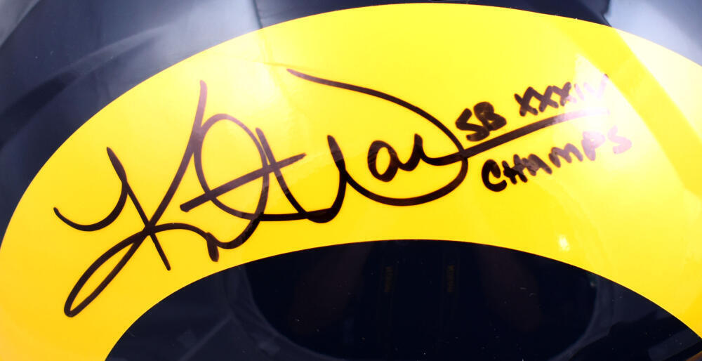 Kurt Warner Autographed Rams 81-99 F/S Speed Helmet w/SB Champs - Beckett W Holo