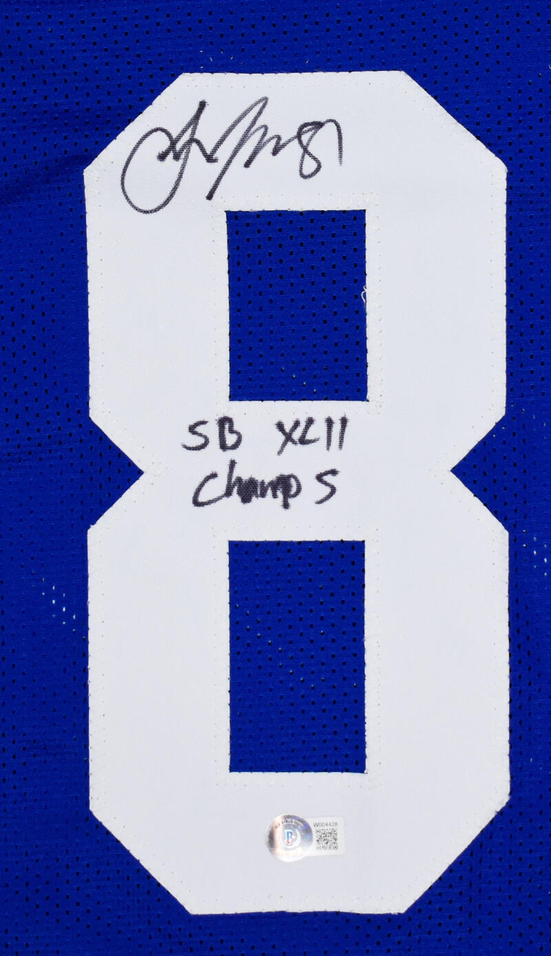Amani Toomer Autographed Blue Pro Style Jersey w/SB Champs -Beckett W Hologram