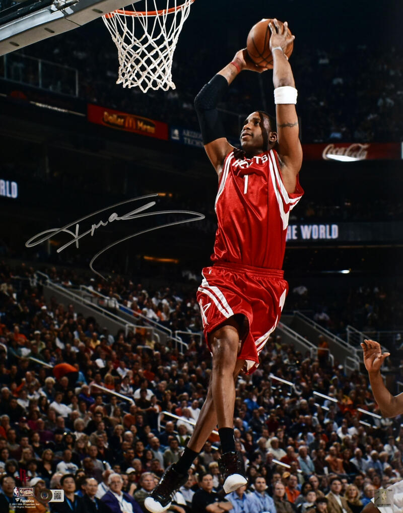Tracy McGrady Autographed Houston Rockets 16x20 Dunking Photo- Beckett W Holo