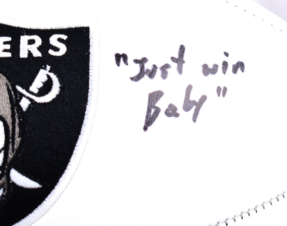 Sebastian Janikowski Signed Raiders Logo Football w/ Just Win Baby-BeckettW Holo