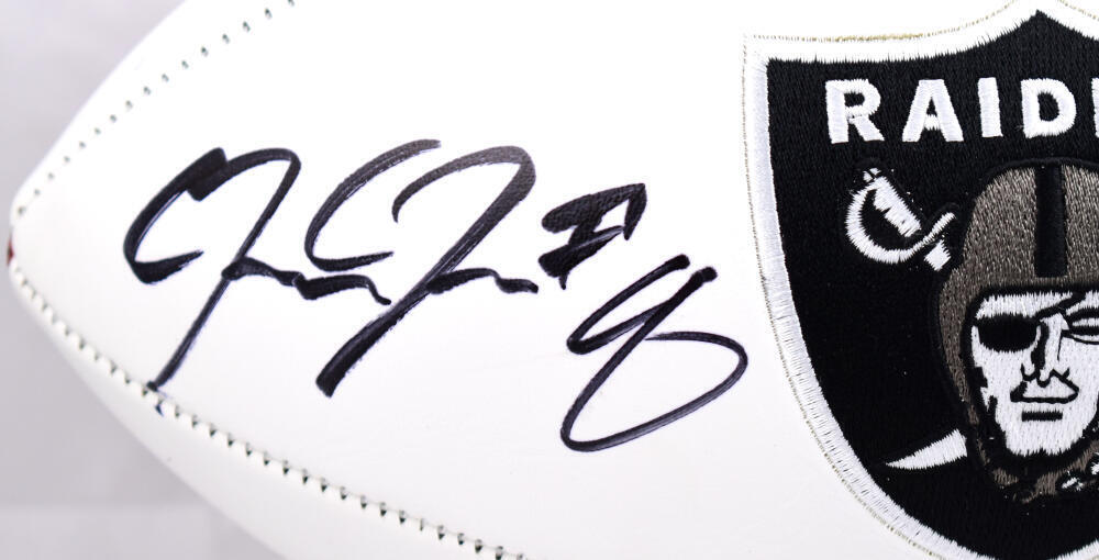 Josh Jacobs Autographed Las Vegas Raiders Logo Football-Beckett W Hologram
