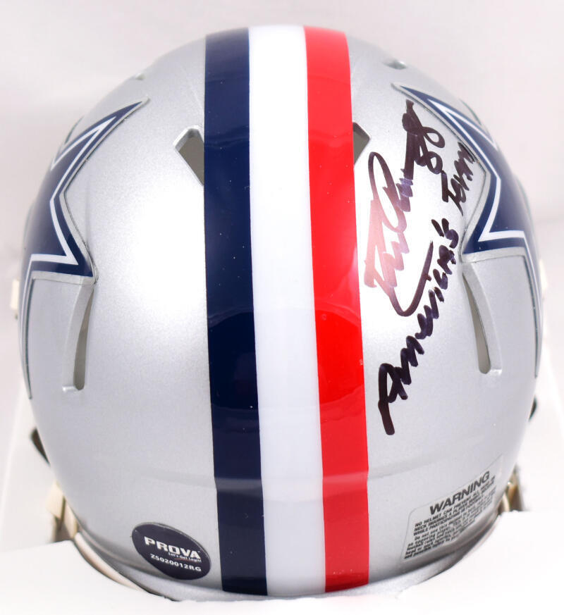 Drew Pearson Signed Cowboys 1976 Speed Mini Helmet w/America's Team- Prova