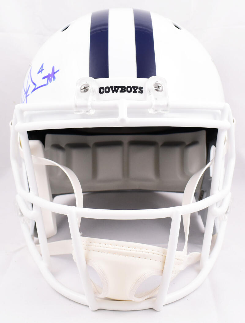 Dak Prescott Signed Cowboys F/S ALT 2022 Speed Helmet-Beckett W Holo *Light Blue