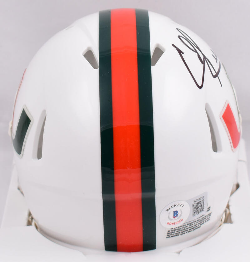 Ed Reed Autographed Miami Hurricanes Speed Mini Helmet- Beckett W Hologram