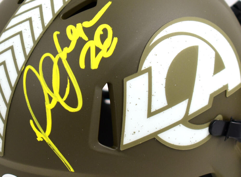 Marshall Faulk Signed Rams Salute to Service Speed Mini Helmet-Beckett W Holo