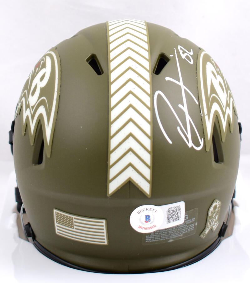 Ray Lewis Signed Ravens Salute to Service Speed Mini Helmet-Beckett W Hologram