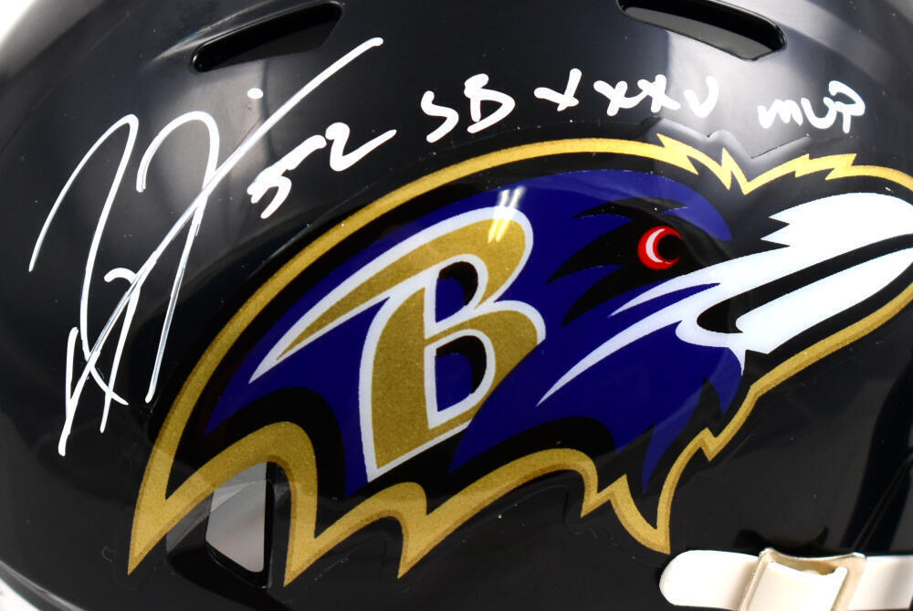 Ray Lewis Autographed Ravens Speed Mini Helmet w/SB MVP-Beckett W Holo *White