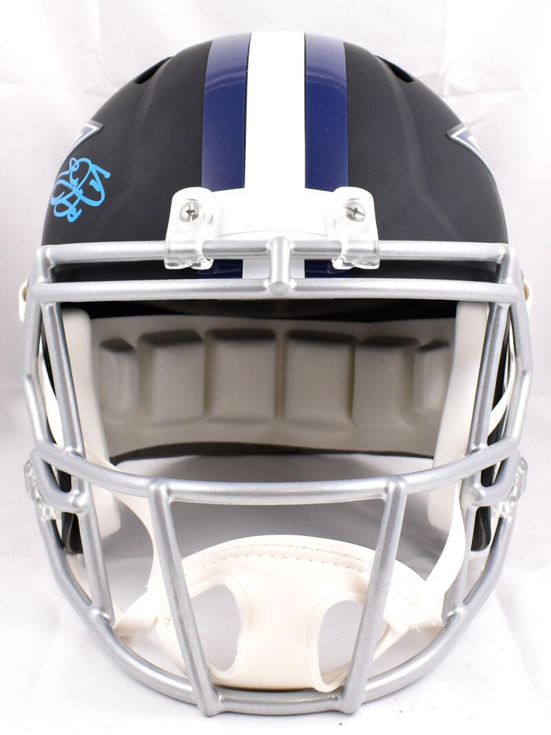 Emmitt Smith Autographed F/S Cowboys Flat Black Speed Helmet- Beckett W Hologram