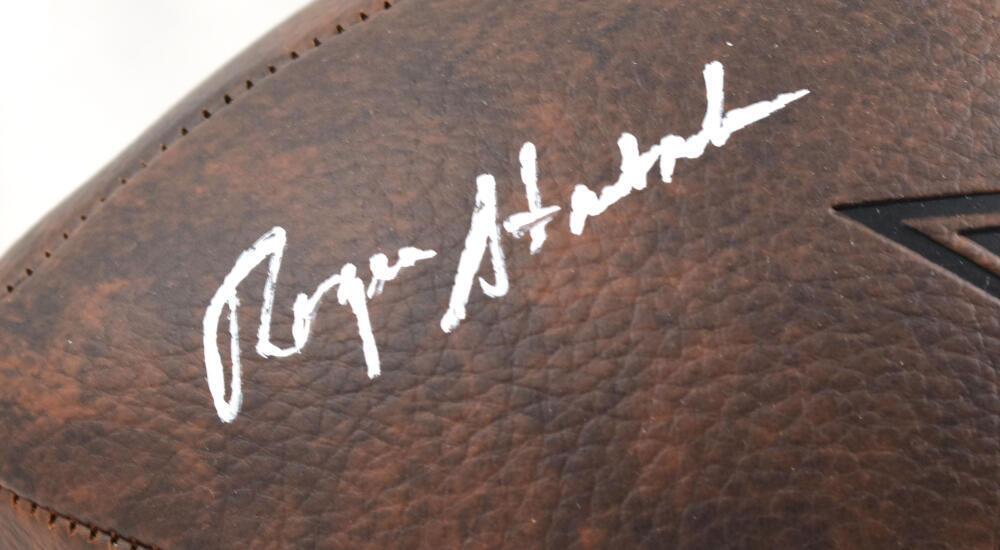 Tony Dorsett R. Staubach Signed Cowboys Distressed Logo Football- Beckett W Holo