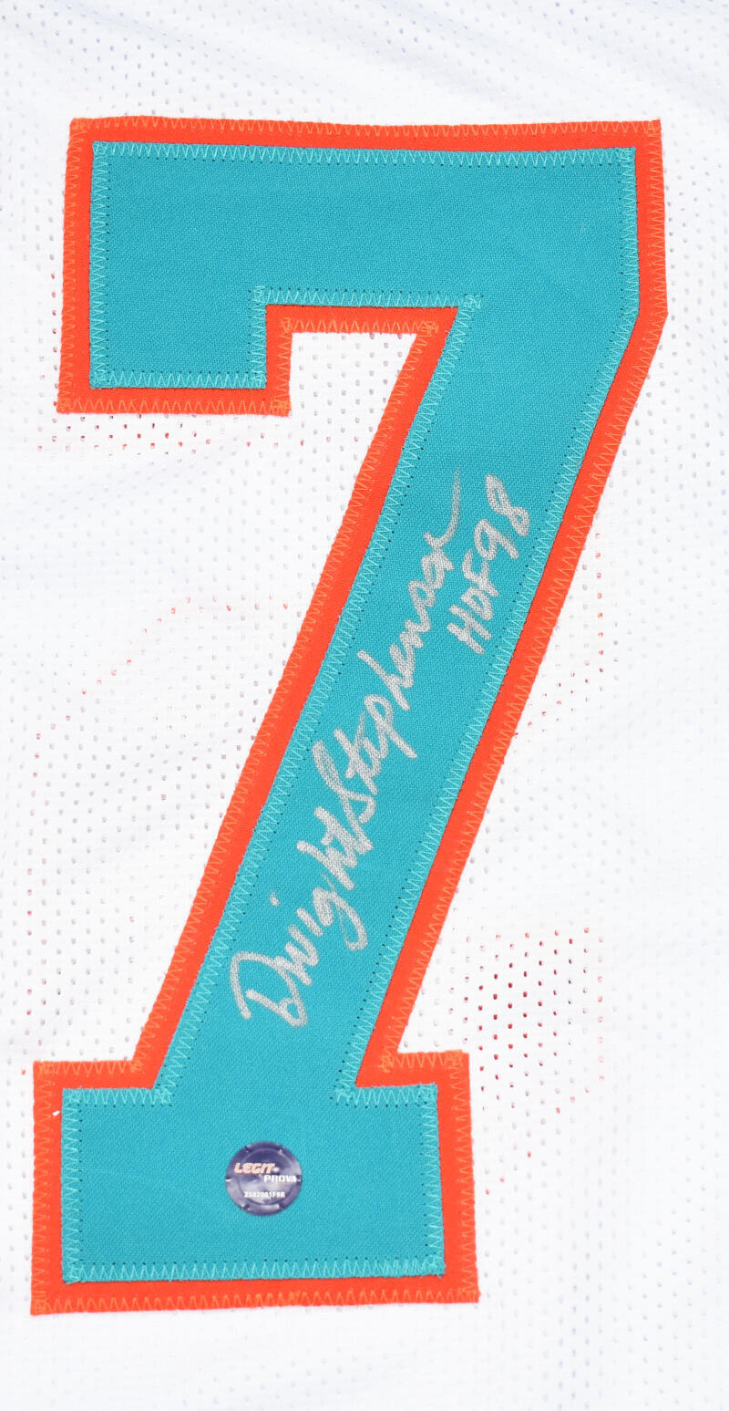 Dwight Stephenson Autographed White Pro Style Jersey w/ HOF - Prova *Silver