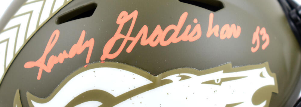 Randy Gradishar Autographed Broncos Salute to Service Speed Mini Helmet- Prova