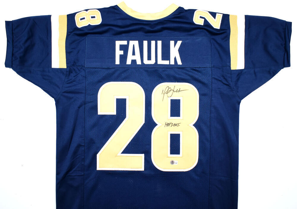 Marshall Faulk Autographed Blue Pro Style Jersey w/ HOF - Beckett W Hologram