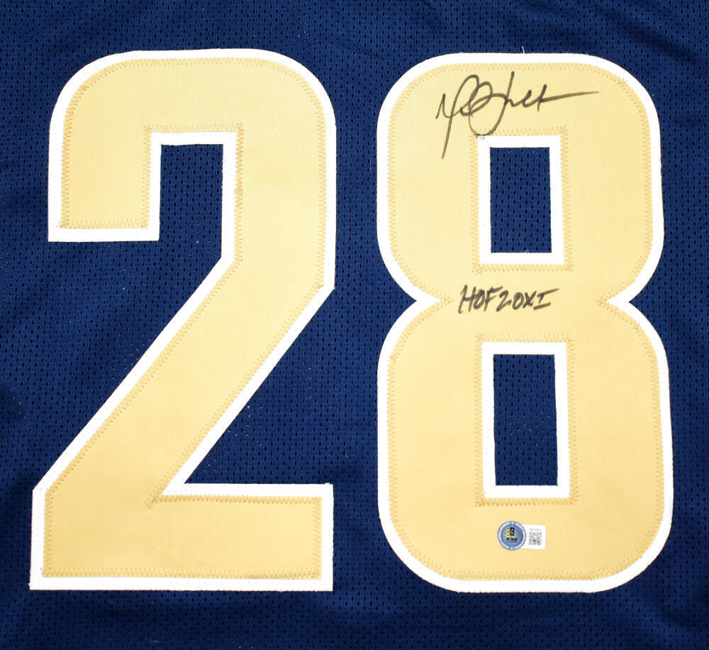 Marshall Faulk Autographed Blue Pro Style Jersey w/ HOF - Beckett W Hologram