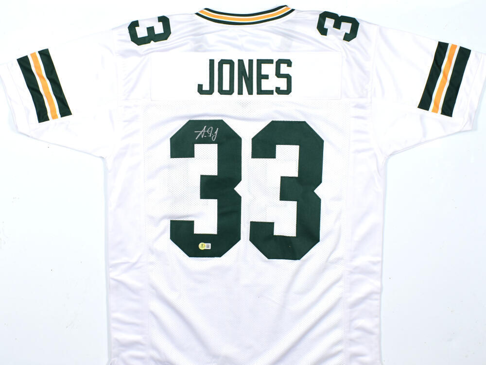 Aaron Jones Autographed White Pro Style Jersey-Beckett W Hologram *Silver