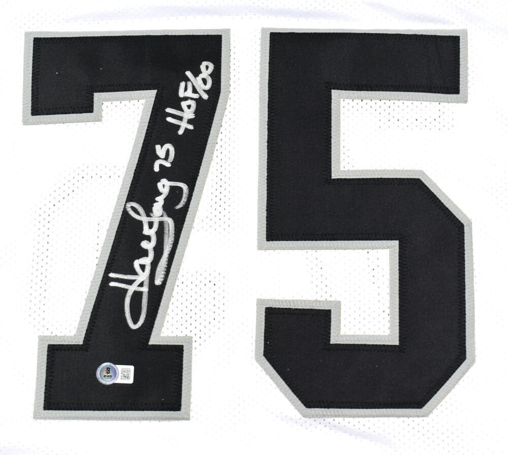 Howie Long Autographed White Pro Style Jersey w/ HOF-Beckett W Hologram *Silver