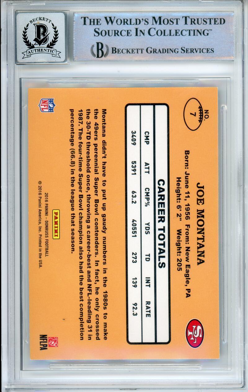 2016 Donruss 1987 Classics #7 Joe Montana BGS Autograph 10