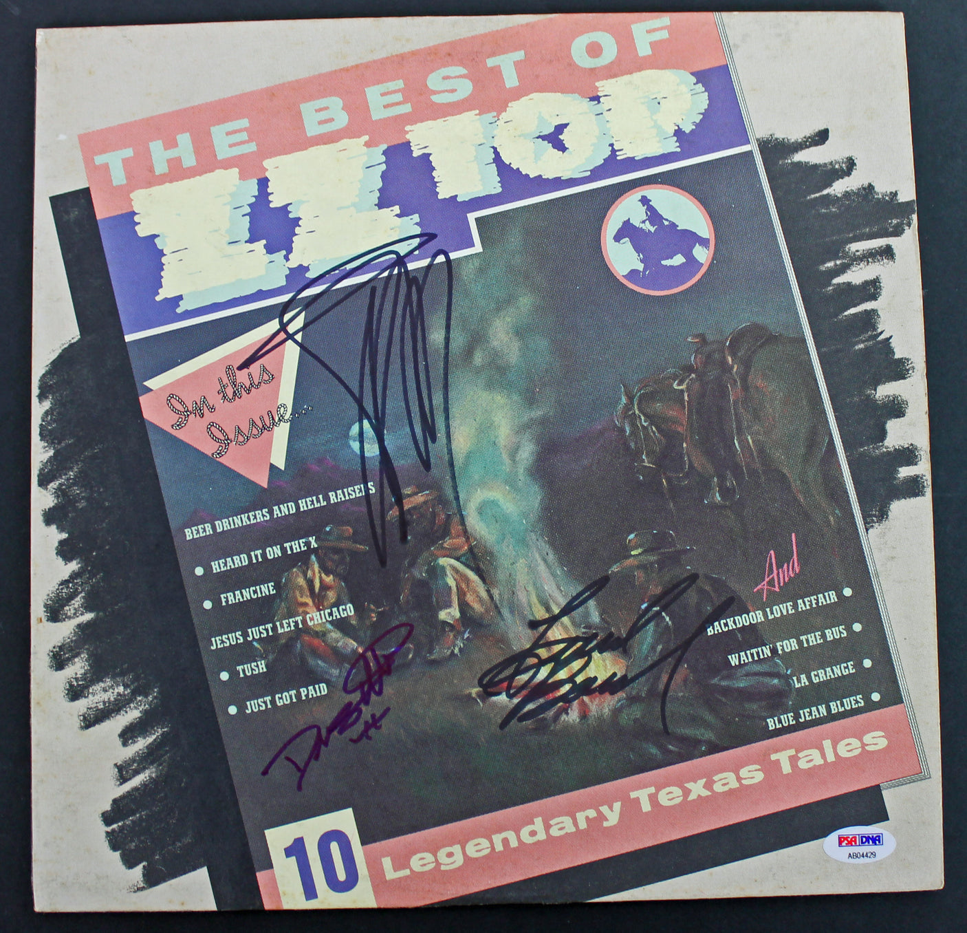 ZZ Top (Billy Gibbons, Dusty Hill & Frank Beard) Signed Album Cover PSA #AB04429
