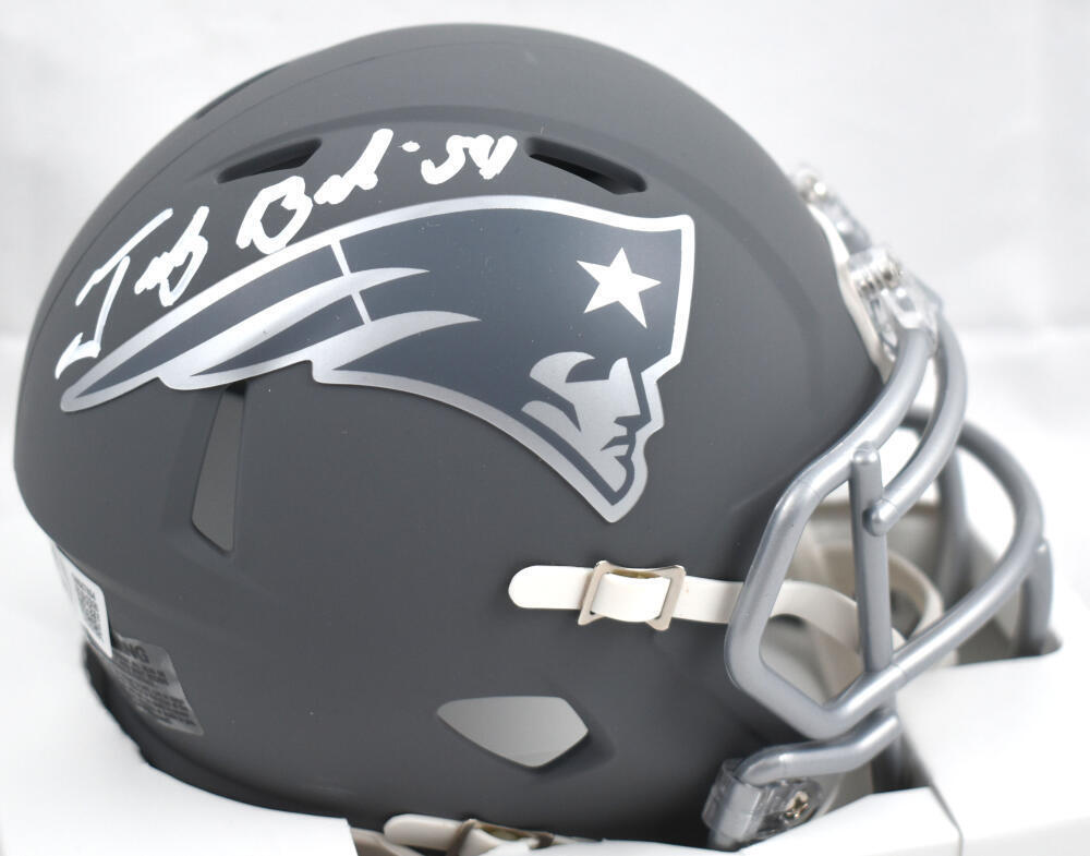 Tedy Bruschi Signed New England Patriots Slate Speed Mini Helmet-Beckett W Holo