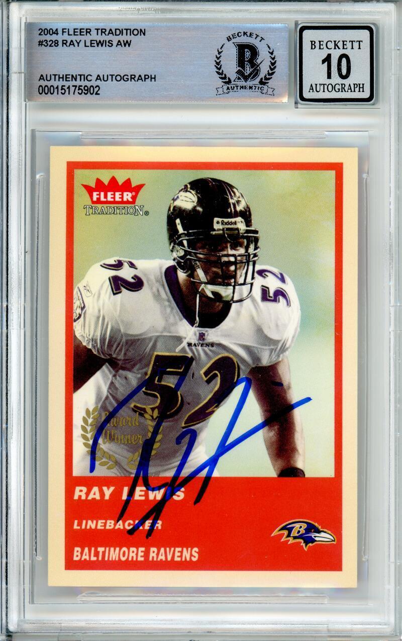 2004 Fleer Tradition #328 Ray Lewis AW Baltimore Ravens BGS Autograph 10