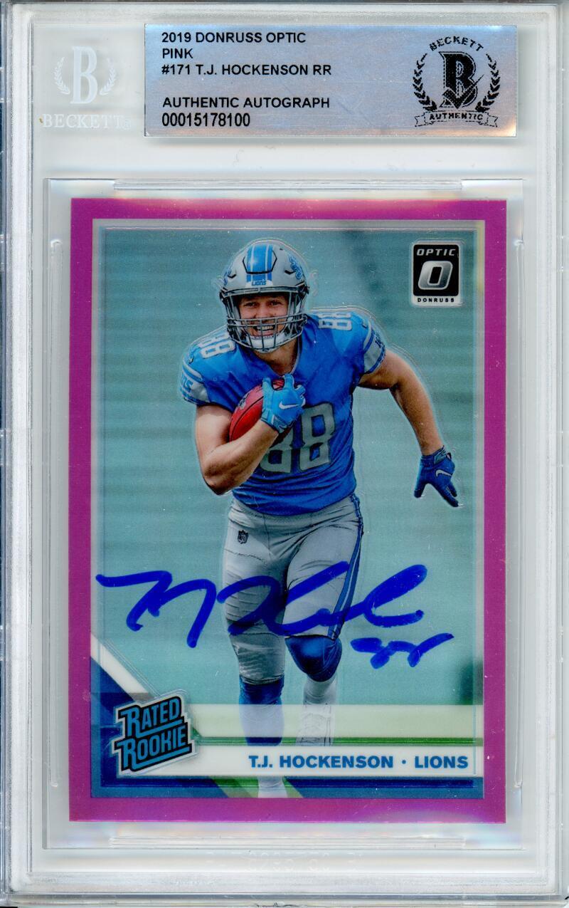 2019 Donruss Optic Pink #171 T.J. Hockenson Rated Rookie Lions BGS Auto 10