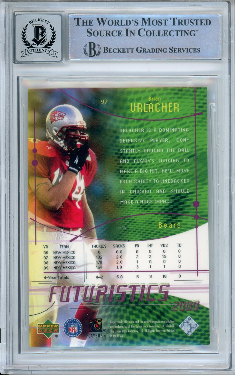 2000 Upper Deck Ionix #97 Brian Urlacher RC /2000 Chicago Bears BGS Auto 10