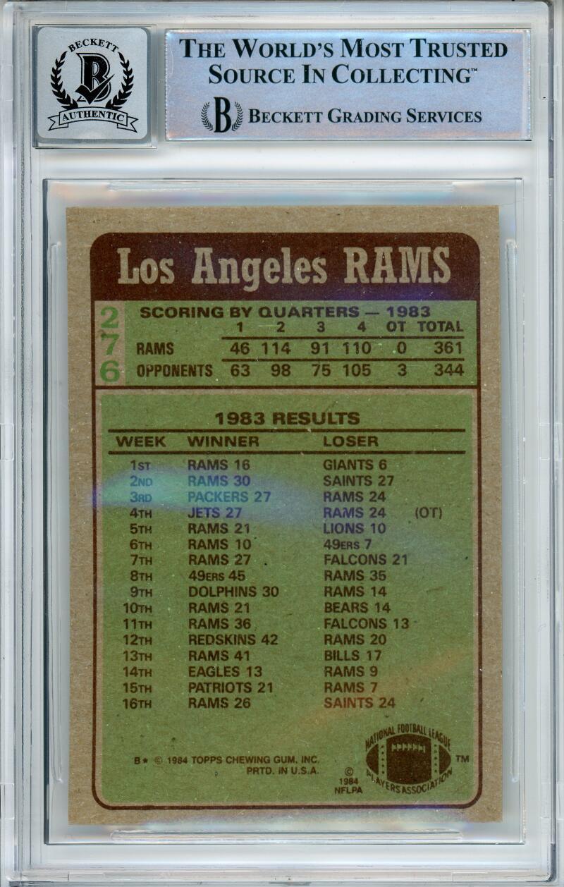 1984 Topps Team Leaders #276 Eric Dickerson Rams BGS Autograph 10