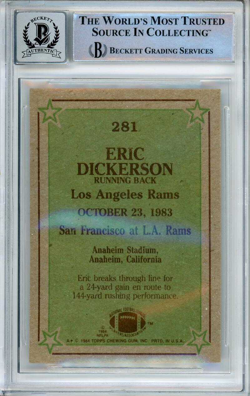 1984 Topps #281 Eric Dickerson Instant Replay Rams BGS Autograph 10