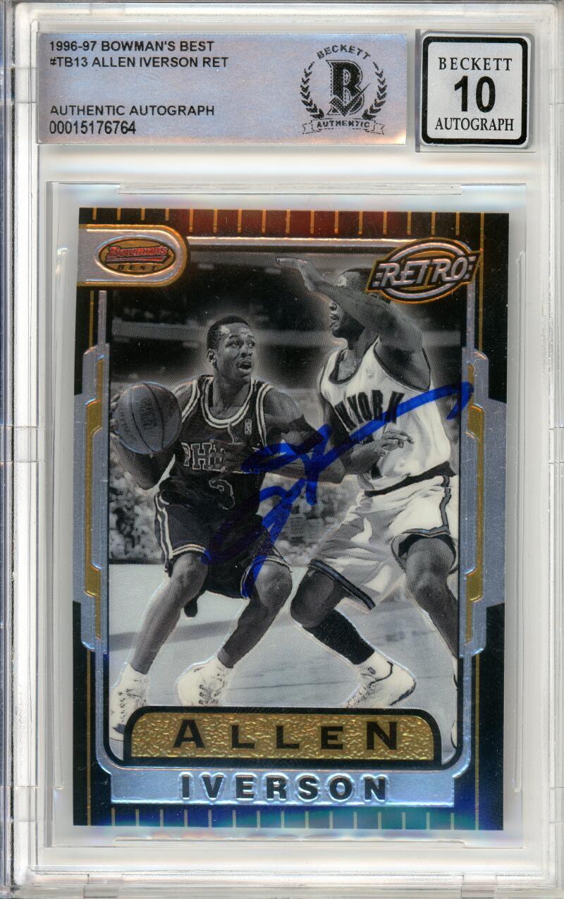 1996-97 Bowman's Best Retro #TB13 Allen Iverson RC 76ers BGS Autograph 10