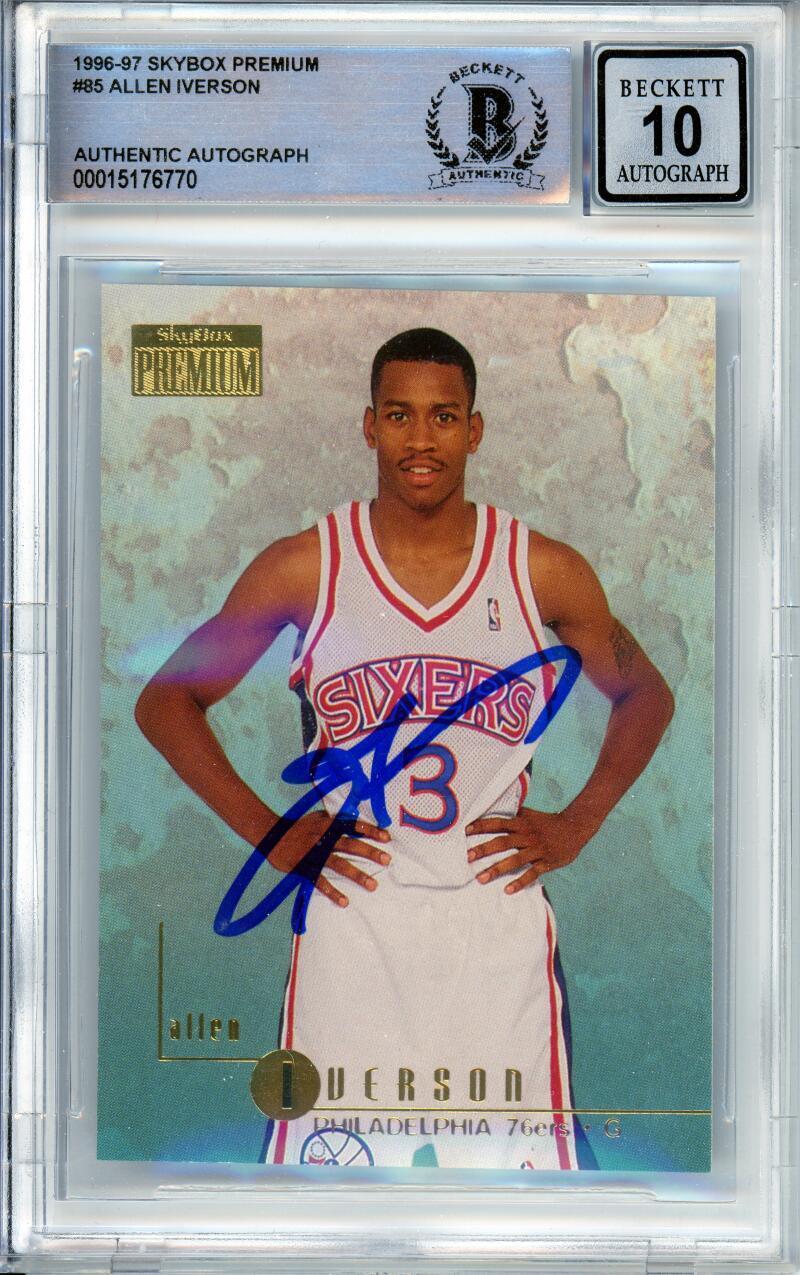 1996-97 Skybox Premium #85 Allen Iverson RC 76ers BGS Autograph 10