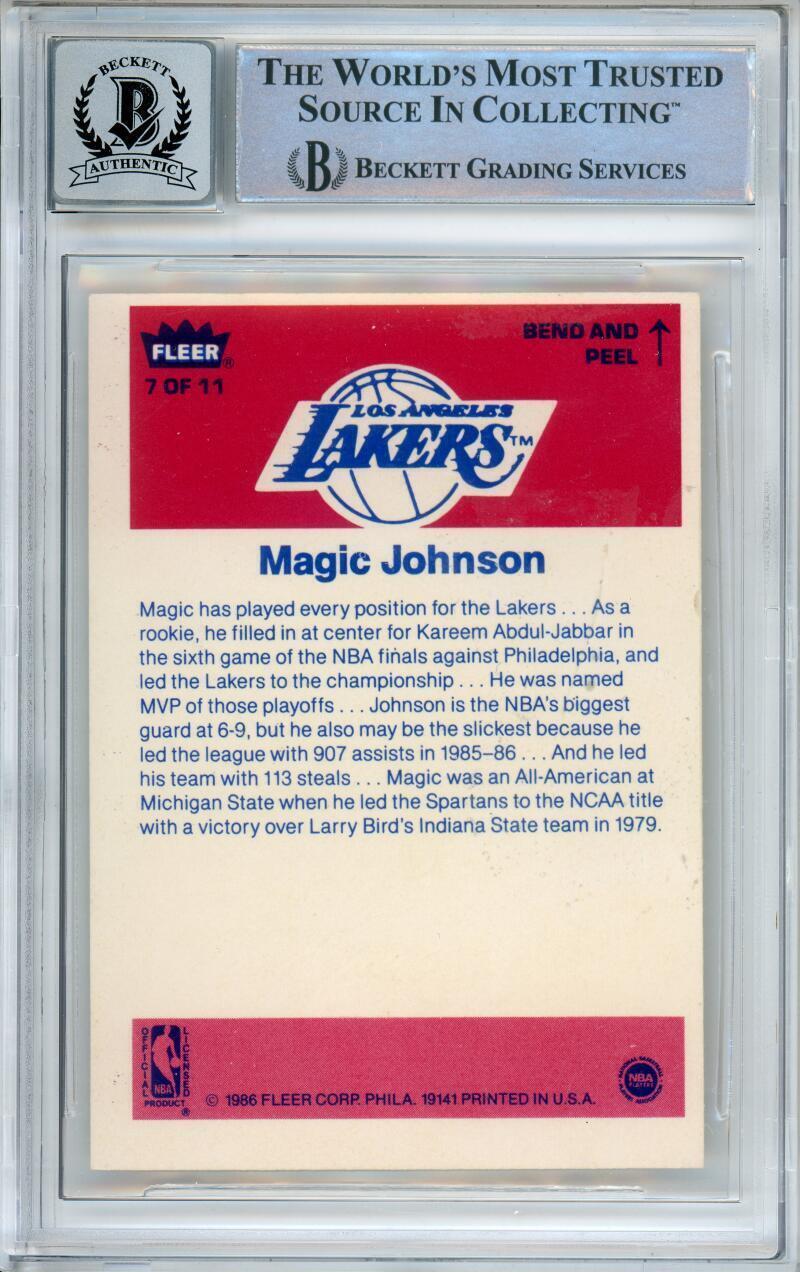 1986-87 Fleer Stickers #7 Magic Johnson Lakers BGS Autograph 10