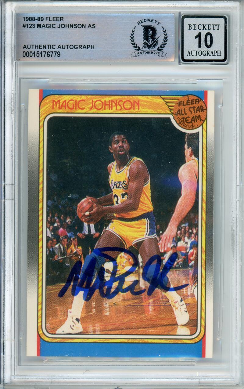 1988-89 Fleer All Star Team #123 Magic Johnson Los Angeles Lakers BGS Auto 10
