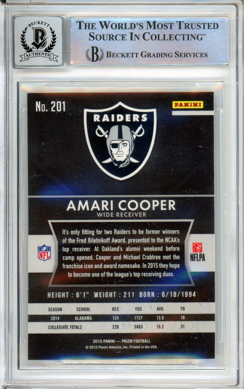 2015 Panini Prizm #201A Amari Cooper RC Raiders BGS Autograph 10