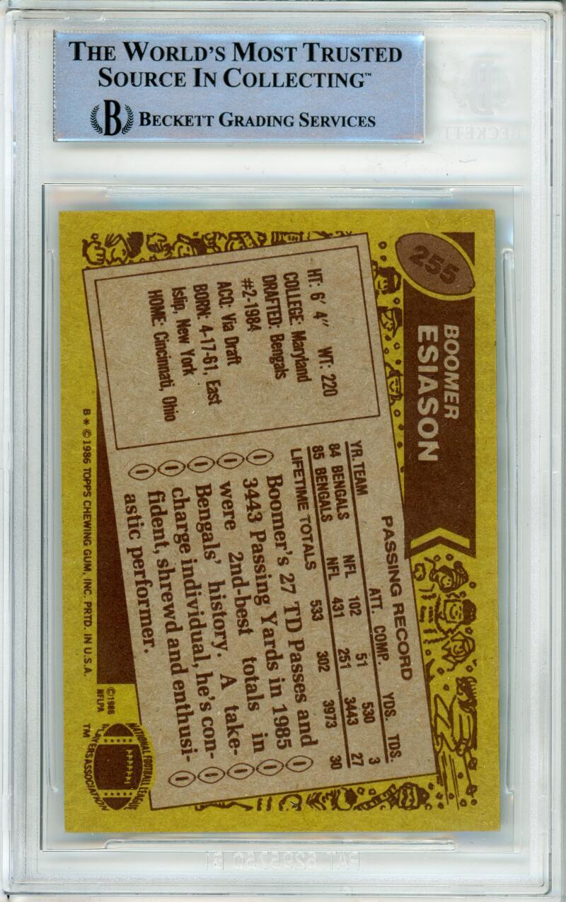 1986 Topps #255 Boomer Esiason RC Cincinnati Bengals BGS Autograph 10