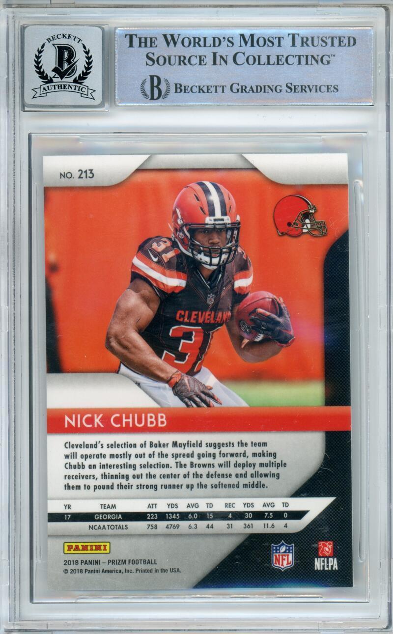 2018 Panini Prizm #213 Nick Chubb RC Cleveland Browns BGS Autograph 10