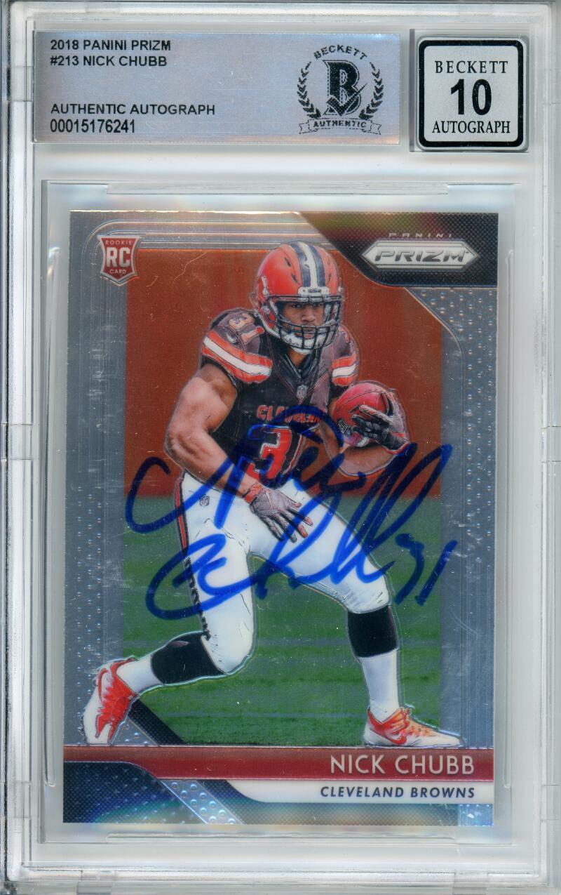2018 Panini Prizm #213 Nick Chubb RC Cleveland Browns BGS Autograph 10