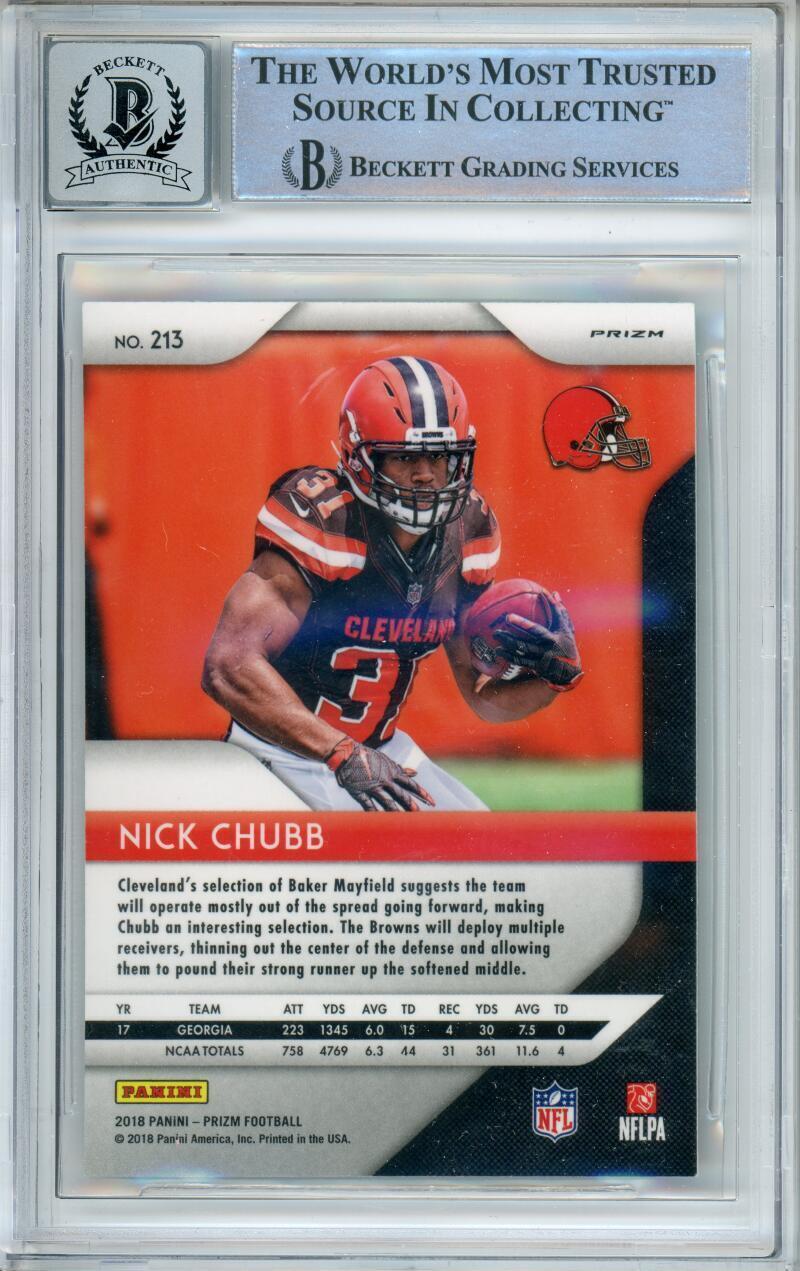 2018 Panini Prizm Green #213 Nick Chubb RC Cleveland Browns BGS Autograph 10
