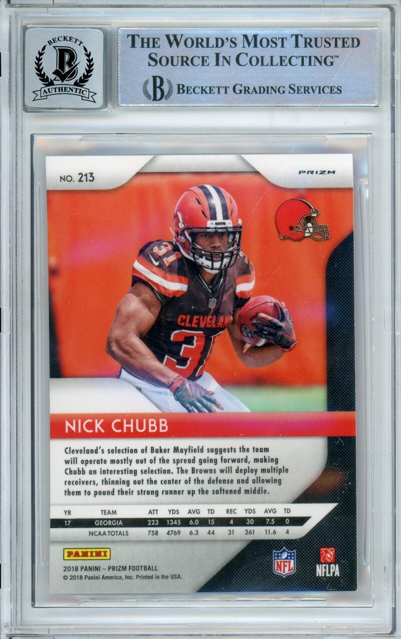 2018 Panini Prizm Pink #213 Nick Chubb RC Cleveland Browns BGS Autograph 10